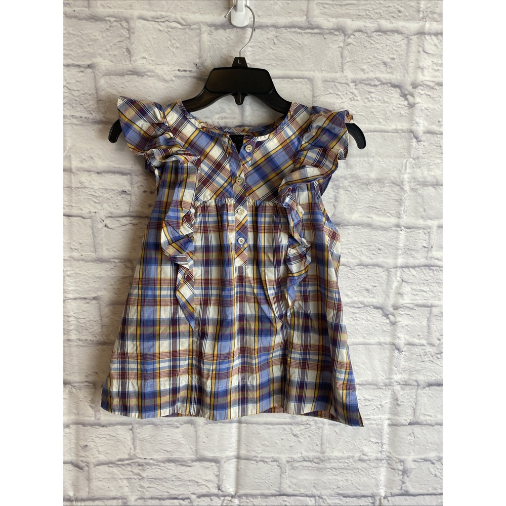 J. Crew Vintage Plaid Preppy Country Club Sleeveless Ruffle Blouse Size 00
